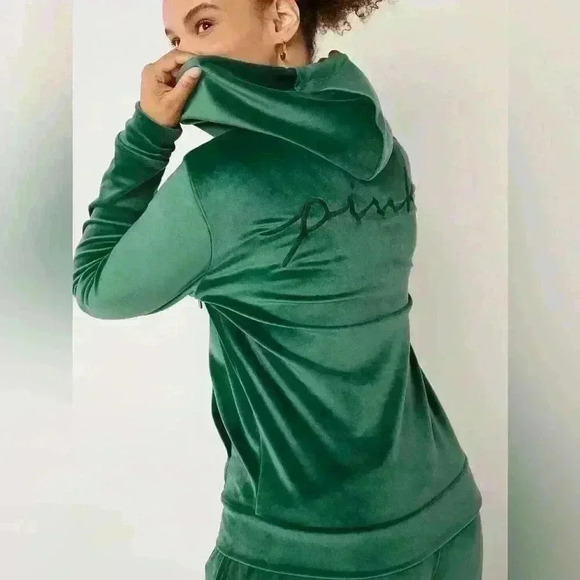 PINK Victoria's Secret Tops - Victoria's Secret PINK VELVET VELOUR FULL-ZIP Hoodie  Logo Size M